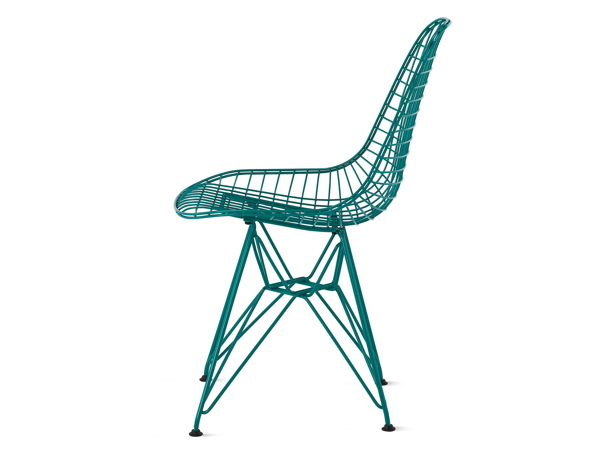 Mint green wire chair with wire base side view